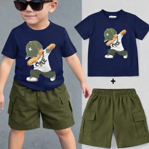 Kids Short Pant + T-Shirt Set (Navy+Olive)